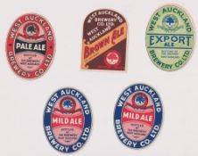 Beer labels, West Auckland Brewery Co Ltd, a selection of 5 labels (including a duplicate) for
