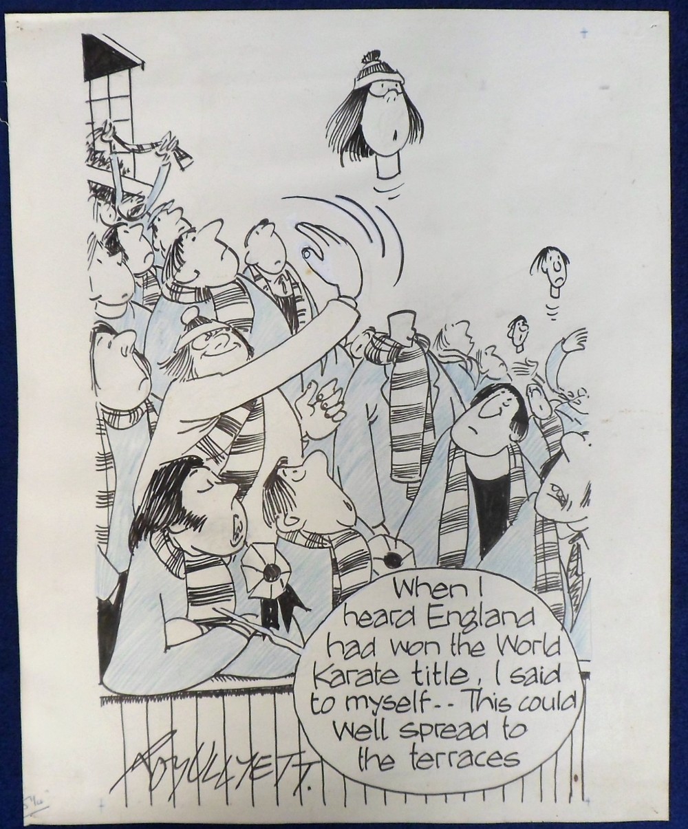 Football, Roy Ullyett (1914-2001), an original pen/ink & blue crayon Football Cartoon, 12"x15”, '