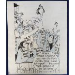 Football, Roy Ullyett (1914-2001), an original pen/ink & blue crayon Football Cartoon, 12"x15”, '