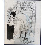 Football, Roy Ullyett (1914-2001), an original pen/ink & blue crayon Football Cartoon, 12"x15”, 'and