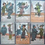 Postcards, Suffragette, a set of 6 suffragette comic cards illustrated by Reg Carter (no publisher),