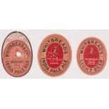 Beer labels, Whitbread & Co, 3 labels, India Pale Ale, vertical oval, 95mm high, impressed with