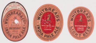 Beer labels, Whitbread & Co, 3 labels, India Pale Ale, vertical oval, 95mm high, impressed with