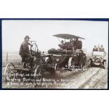 Postcard, USA, Rural, unusual RP promotional card showing Carl Nickel and crew with steam engine,