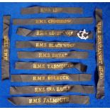 Naval Cap Tallies, 11 cap tallies collected by a Naval seaman to comprise H.M.S. Blackwood,