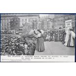 Postcard, Suffragettes, printed b/w card showing Mrs Drummond at Trafalgar Square, inviting audience