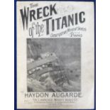 Titanic Sheet Music, 'The Wreck of the Titanic' by Haydon Augarde, 8 pages with illustrated cover,