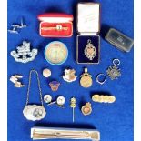 Collectables, Badges, Medallions, cufflinks etc to include hallmarked silver athletics medallion (