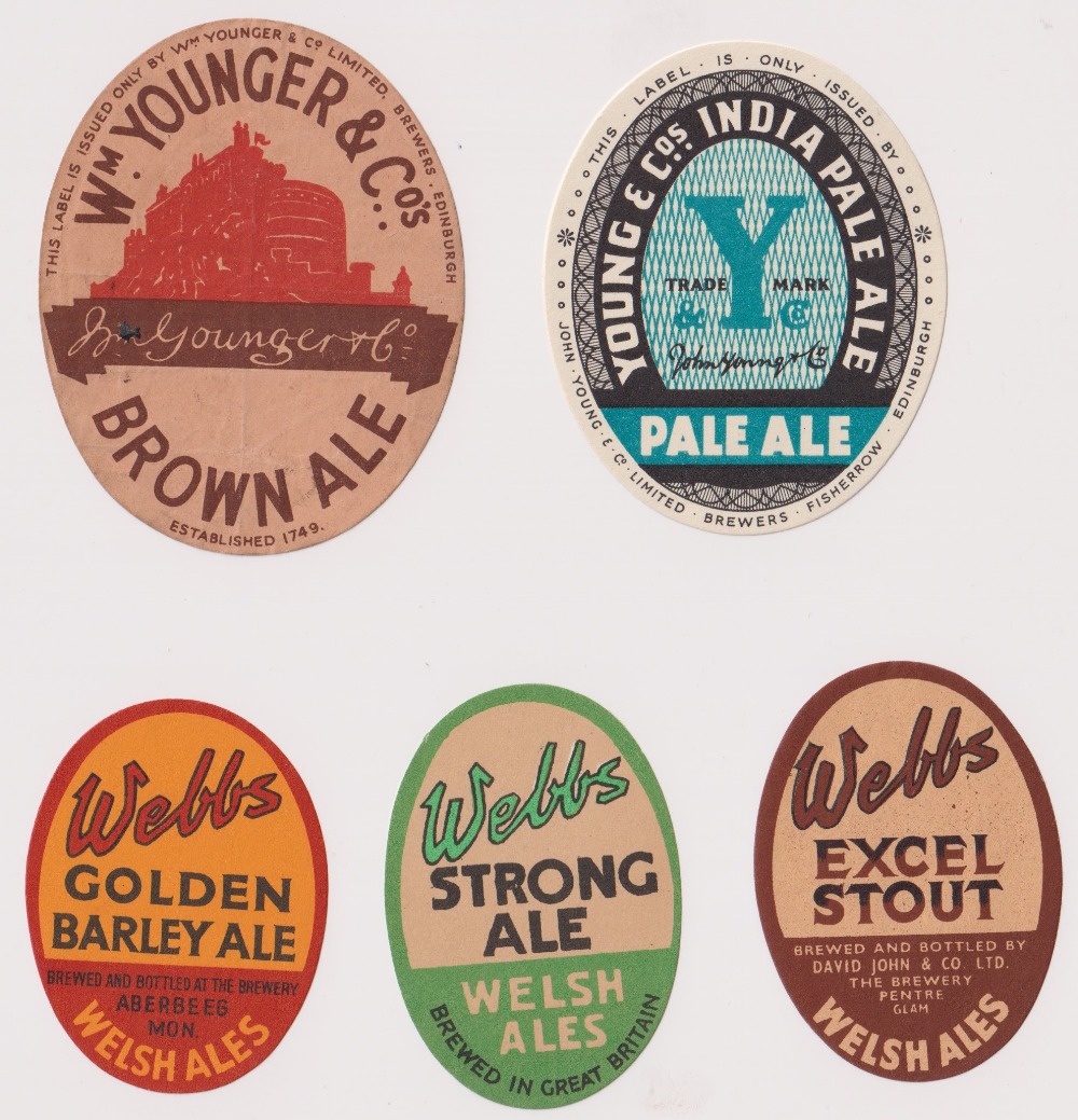 Beer labels, a selection of 10 vertical oval labels, Webbs, Welsh Ales, Strong Ale, Golden Barley