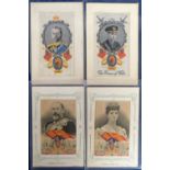 Postcards, a selection of 4 woven silks, inc. Edward VII and Alexandra, both published by Grant