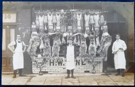 Postcard, Cheshire, Wirral, RP, H.W. Hine butchers Shop Front Seacombe (slight acm o/w gd) (1)