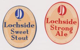 Beer labels, James Deuchar Ltd, two scarce 72mm high labels for Lochside Strong Ale & Lochside Sweet
