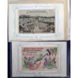 Postcards, Woven silks (2) by Grant of Coventry inc. 'Dublin Exhibition 1907' with original