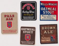 Beer labels, Wells & Winch Ltd, Biggleswade, a collection of 5 vertical rectangular beer labels,