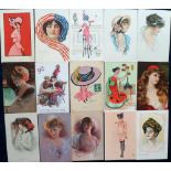 Postcards, Glamour, 27 cards, artist drawn inc. Kirchner Enfants de la Mer (slight water stain to