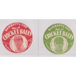 Trade cards, Barratt's, Cricketers (Cricket Balls), circular, two cards, F.E. Woolley, Kent (