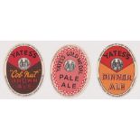 Beer labels, Yates's Castle Brewery, Manchester, 3 vertical oval labels, 83mm high, Dinner Ale, Pale