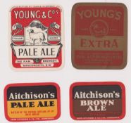 Beer labels, Young's, Wandsworth, 4 rectangular labels, Brown Ale (one matt, one shiny), Extra &