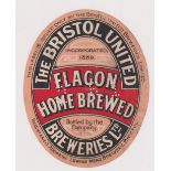 Beer label, The Bristol United Breweries Ltd, Flagon Home Brewed, vertical oval, 95mm high (sl