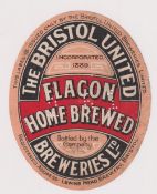 Beer label, The Bristol United Breweries Ltd, Flagon Home Brewed, vertical oval, 95mm high (sl