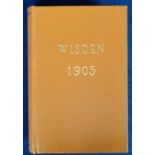 Cricket, John Wisden's Cricketers' Almanac for 1905, has been rebound in tan coloured hard cover