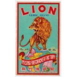 Advertising, 3 vintage Macau firework crate labels to comprise Peacock Brand, Red Devil and Lion