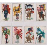Cigarette cards, Jas. Biggs, Flags & Flags with Soldiers, 8 cards, all soldier subjects, Canada,