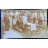 Postcard, Suffragette, an RP of a motor car and occupants advertising a suffragette meeting in