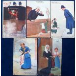 Postcards, Suffragette, a part set (5/6) of comic Suffragette cards published by Tuck in the Oilette