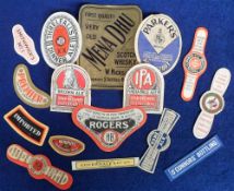 Beer labels, stoppers and necks, a mixed selection of 5 beer labels, one spirit label, 5 stoppers