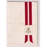 Football memorabilia, Liverpool FC, FA Cup Finalist 1970/71 celebration dinner itinerary card