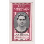Cigarette card, Lees', Northampton Town Football Club, type card, no 308, H. A. Redhead (gd/vg) (1)