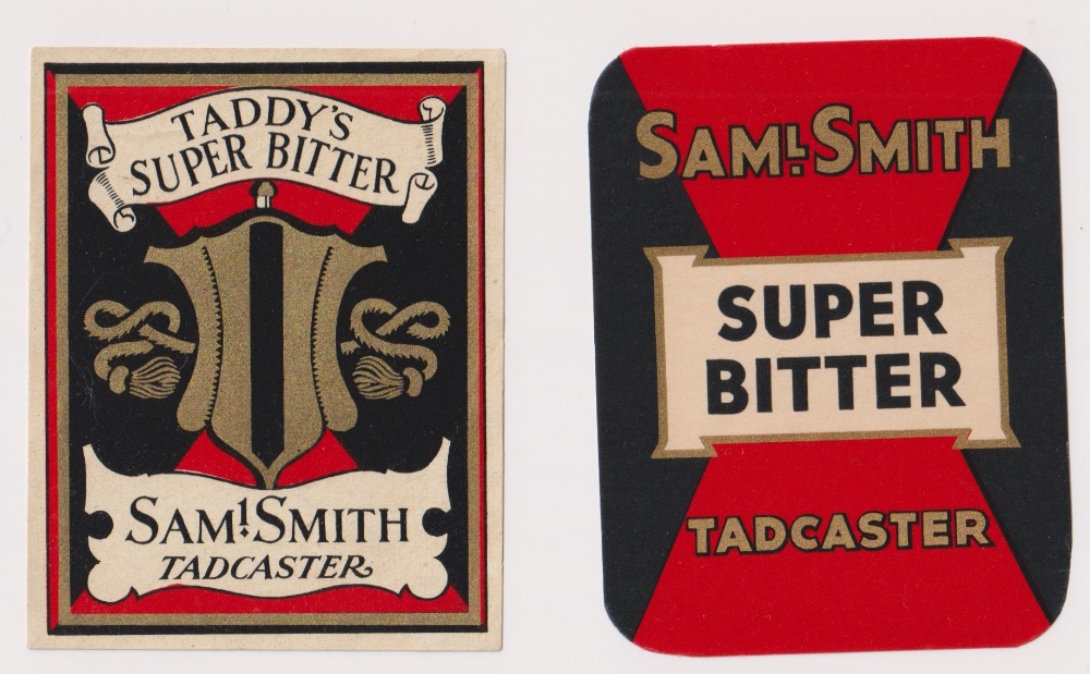 Beer labels, Samuel Smith, Tadcaster, 2 vertical rectangular labels for Super Bitter & Taddy's Super