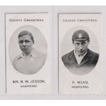 Cigarette cards, Taddy, County Cricketers, Hampshire, two cards, Mr. R.W. Jesson & P. Mead (vg) (2)