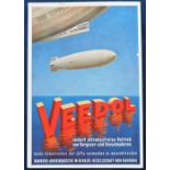 Postcard, Advertising, German card showing Zeppelin with advert for Veedol (Petrol), Hamburg,