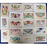 Postcards, Silks, a collection of approx. 30 World War I silks inc. Allies Flags, Kitchener