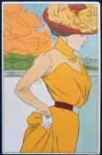 Postcard, Henri Meunier, Art Nouveau glamour design, ub (slight corner rounding, message to back but