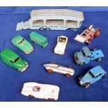 Model Vehicles, 10 die cast and other vehicles to include Dinky Hotchkiss, Citroen 2CV, M.G. Midget,