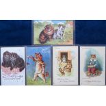Postcards, Wain, a Louis Wain illustrated mix of 5 cards of anthropomorphic cats from various