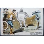Postcard, Advertising, Motoring, comedy advert card for Michelin Bolt Valve (unused, gd) (1)