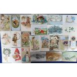 Postcards, a fine quality collection of approx. 150 greetings cards, with many chromos and embossed.