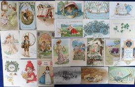 Postcards, a fine quality collection of approx. 150 greetings cards, with many chromos and embossed.