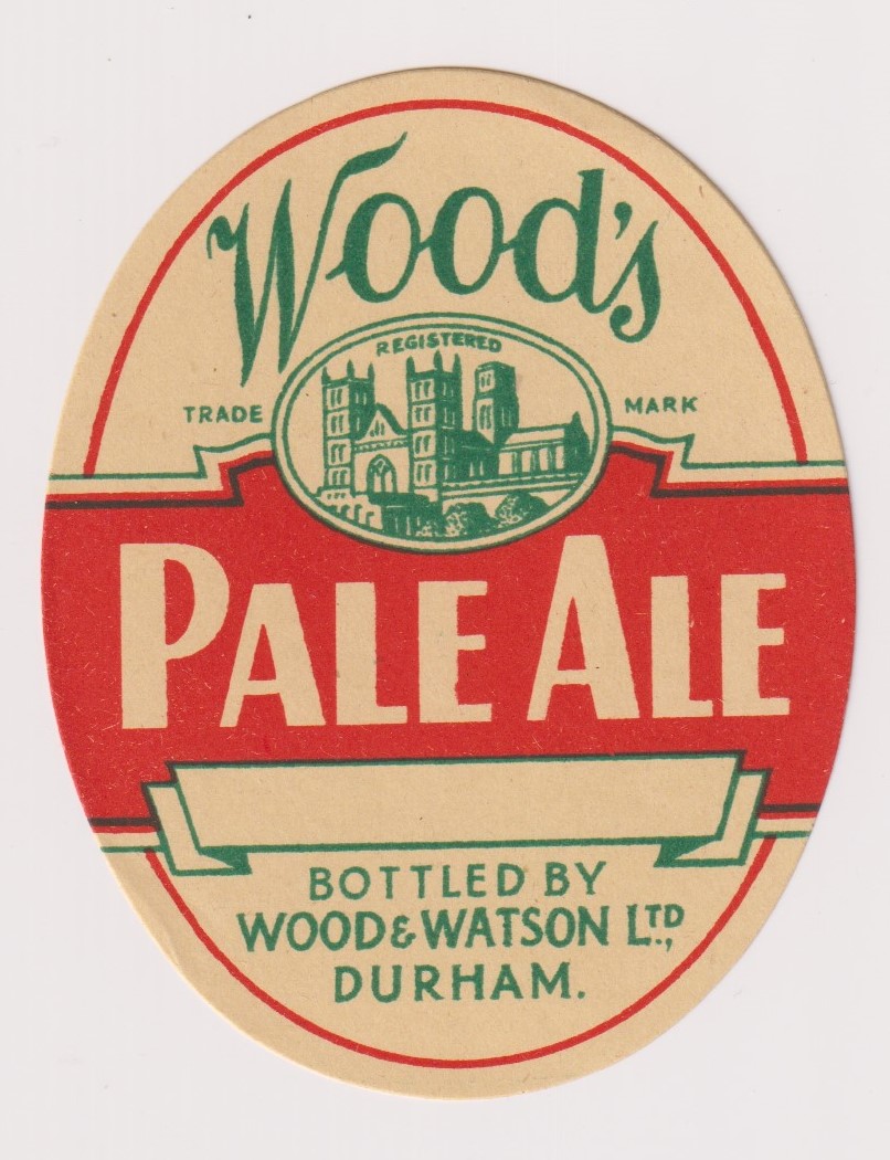 Beer label, Wood & Watson Ltd, Durham, Pale Ale vertical oval label 78mm high (vg) (1)