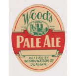 Beer label, Wood & Watson Ltd, Durham, Pale Ale vertical oval label 78mm high (vg) (1)