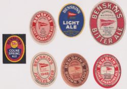 Beer labels, Benskin's, Watford, a mixed selection of 7 labels, Bitter Ale, (90mm high) (worn),