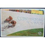 Postcard, Advertising, artist drawn Motor Cycle Racing advert for Continental Tyres, scarce (gd) (