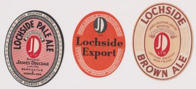 Beer labels, James Deuchar Ltd, 3 vertical oval labels, Brown Ale & Lochside Pale Ale (both 85mm
