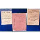 Cricket Memorabilia, 3 paper advertisements from the 1890s relating to F.H. Ayres, Cricket