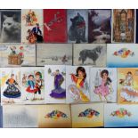 Postcards, a novelty collection of over 100 cards inc. Spanish silks, Bas Relief, pull-outs, glass