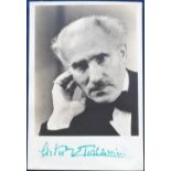 Autograph, a 7" x 4 3/4" portrait photograph of conductor and musician Arturo Toscanini signed at